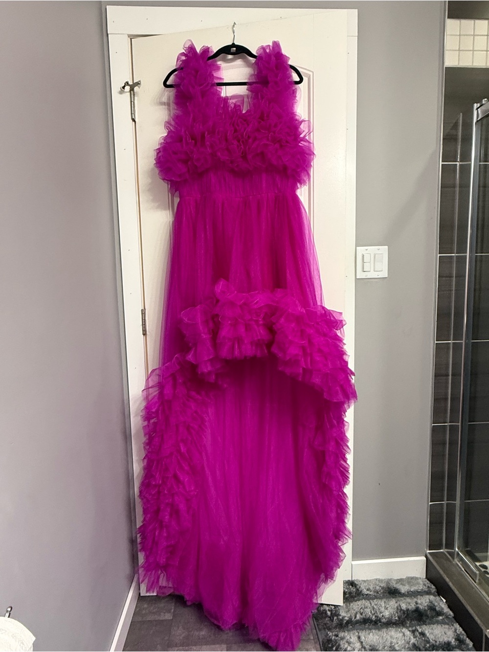Glamorous Fuchsia Ruffle Tulle High-Low Dress